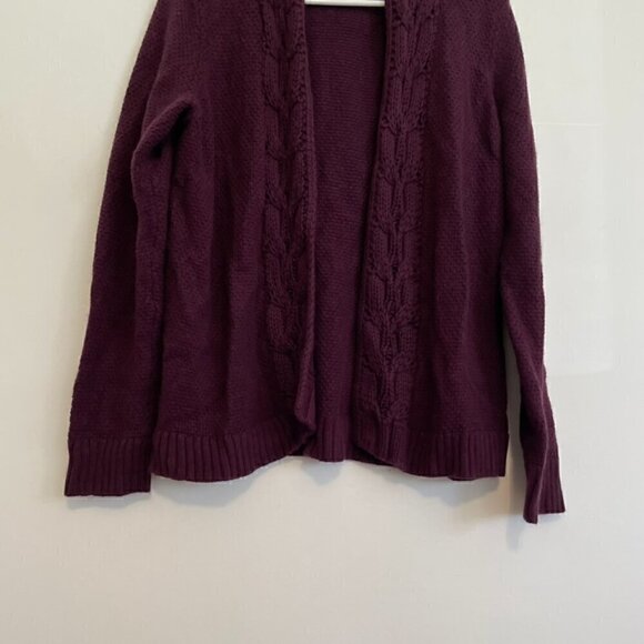 TALBOTS Plum Dark Purple Chunky Cable Knit Open Viscose Cotton Cardigan Sweater - Picture 3 of 12